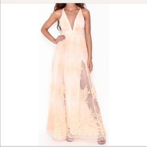 Peach Floral Bohemian Maxi Dress